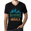 Men’s Vintage Tee Shirt Graphic T Shirt V Neck Wilderness MUSALA Deep Black