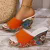 Fashion Floral Print Wedge Heel Sandals for Women Summer 2025 Ethnic Style Chunky Platform Slippers Woman Thick Bottom Peep Toe Slides