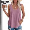 Women's Fashion Casual Summer Solid Color Print Sleeveless U-Neck Loose Waistcoat T-shirt