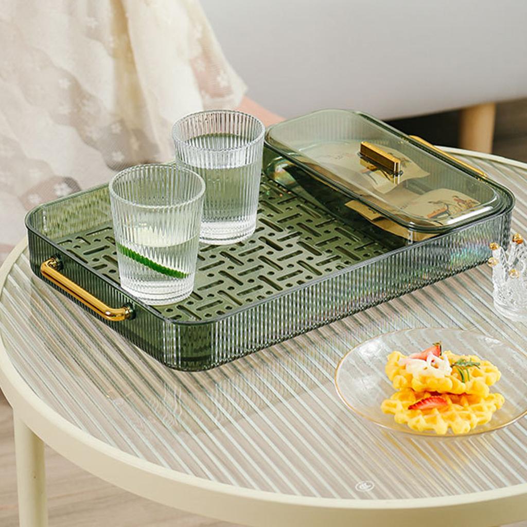 Double Layer Water Drainage Tea Tray with 2 Handle Decorative Fashionable Water Drainage Tea