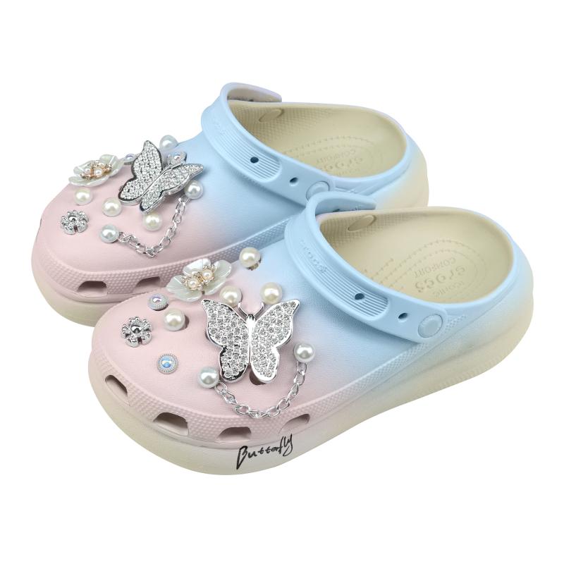 Crocs Crush Clog Butterfly EVA Gradient Sweet Pearl Dopamine Fashion Personality Hole Shoes Unisex Blue Pink