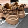Spring Chunky Shoes Women's Fashion Round Head Deep Mouth Crystal Leopard Print Metal Buckle Waterproof Platform Heels