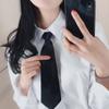 Retro Solid Color Silky Narrow Necktie School Uniform Zipper Pre-Tied Arrow Tie