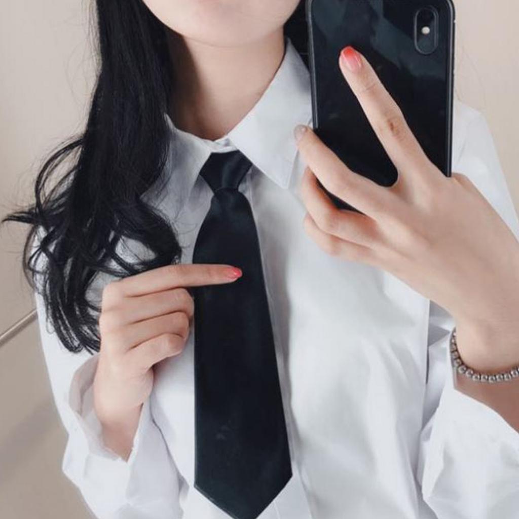 Retro Solid Color Silky Narrow Necktie School Uniform Zipper Pre-Tied Arrow Tie