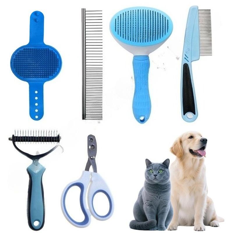 Набор для красоты из 10 предметов для кошек и собак, самоочищающаяся грабельная щетка, когтерез, гребень от блох, щетка для купания, напальчники