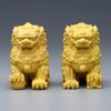 6cm Wooden Shishi Komainu Figurines for Shinto Shrines, Feng Shui Charms, and Amulets To Ward Off Evil Spirits. Shisa (Set of 2) Wood Carvings