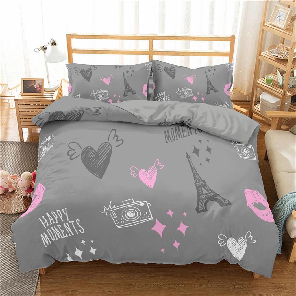 Eiffel Tower Duvet Cover Set King Paris Eiffel Tower Themed Bedding Set Polyester Cityscape Romantic Pink Love Heart Quilt Cover
