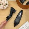 Pointed Small Man Bow Evening Evening Shoes 2025 New Soft Sole Gentle Thick Heel Patent Leather Inner Height Increase Single Shoes Women