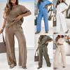 Women's Casual Cotton-Linen Two-Piece Set: Short-Sleeve Pullover and Pocket Trousers for Spring & Summer Beachwear