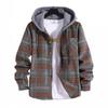 Men's Plaid Long Sleeve Hooded Jacket, Warm Fashion Casual Fall Coat