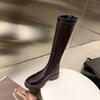 Brown Tall Boots Women's Leather Knight Boots But Knee Stretch Boots Platform Boots Martin Single Boots