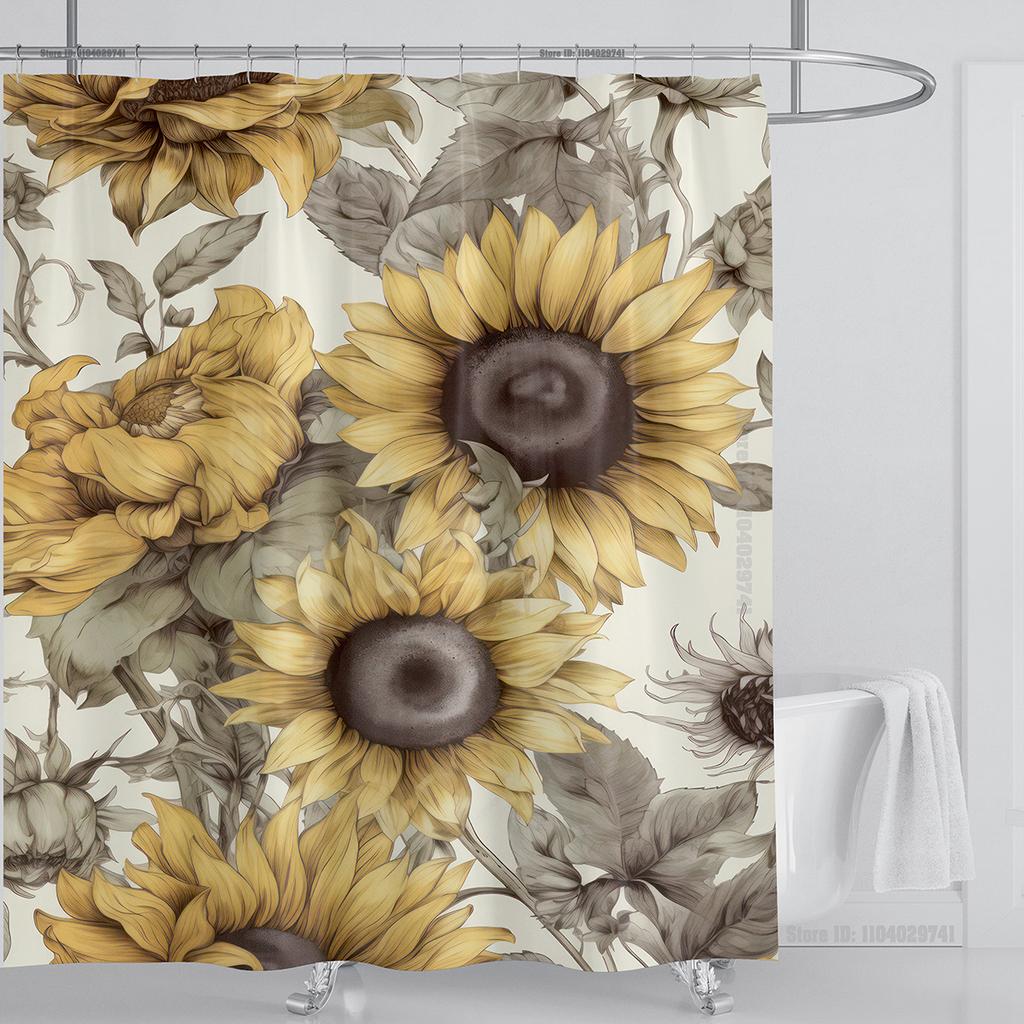 Sunflower Flower Shower Curtain Waterproof Shower Curtain Polyester Fabric 3D Printed Curtain Bathroom Decoration With Hooks