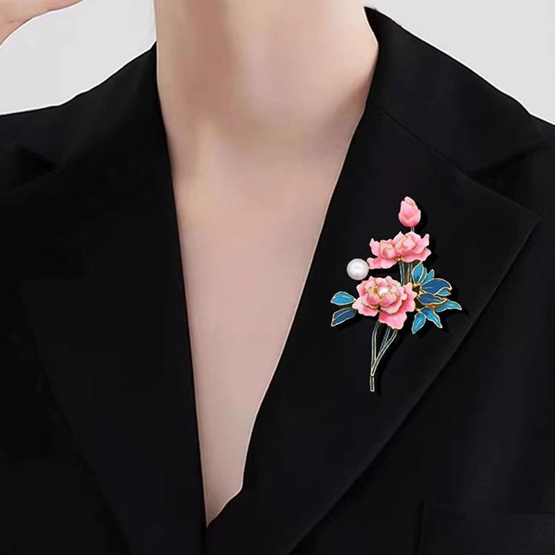 Fashion Chinese Style Enamel Peony Flowers Brooches For Women Clothing Coat Party Accessries Gifts
