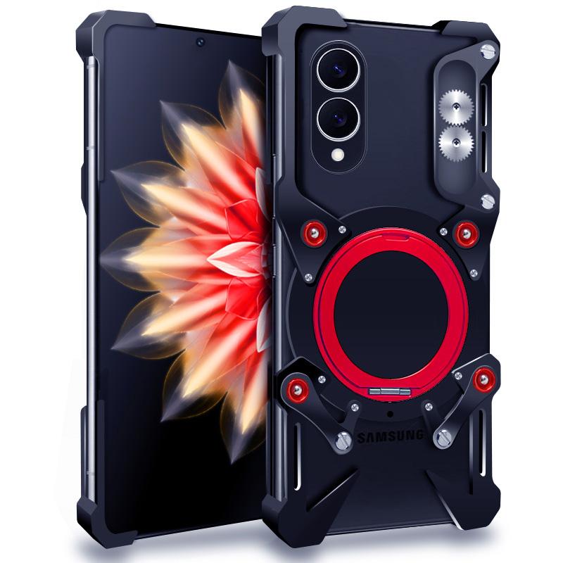 For Samsung Galaxy S25 Edge Bumper Case Kickstand Aluminum Alloy Magnetic Phone Cover with Wrist Strap