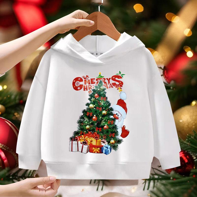 Children's Red Santa Claus Pattern Printed Hoodie for Girls Comfortable Outdoor Autumn/Winter Fashion Long Sleeve Hoodie