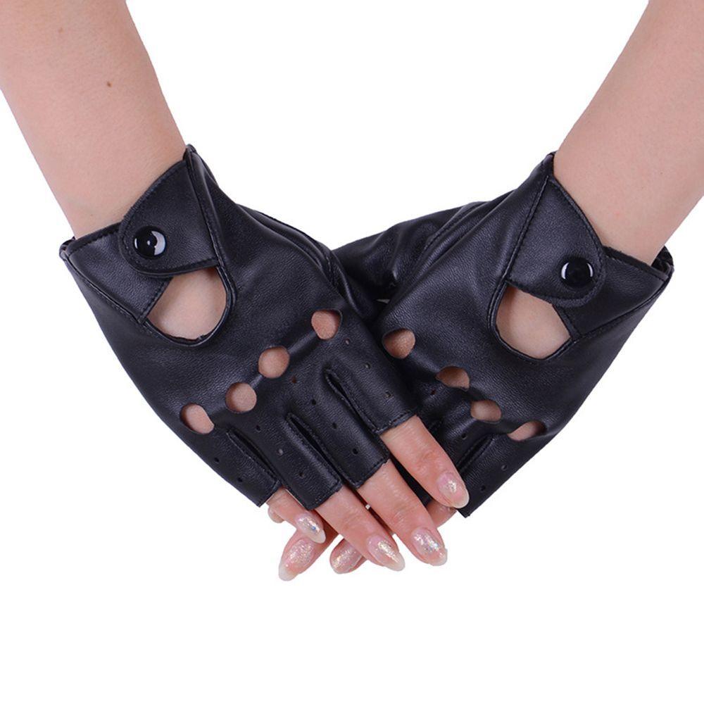 Fashion Hot Black Fingerless Gloves PU Leather Gloves Half Finger Driving