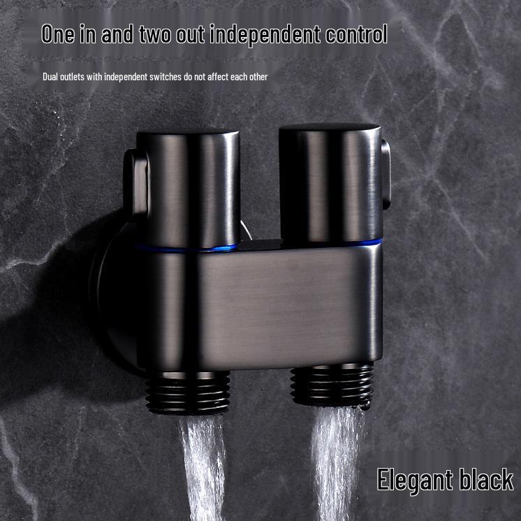 Dual Control Copper Angle Valve Set with Adjustable Pressure Spray Gun for Household Cleaning.