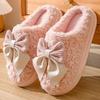 Winter Plush Bowknot Slippers Women  Korean Christmas New Year Warm Soft Home Indoor Casual Flat Bottom Slippers Gift Shoes