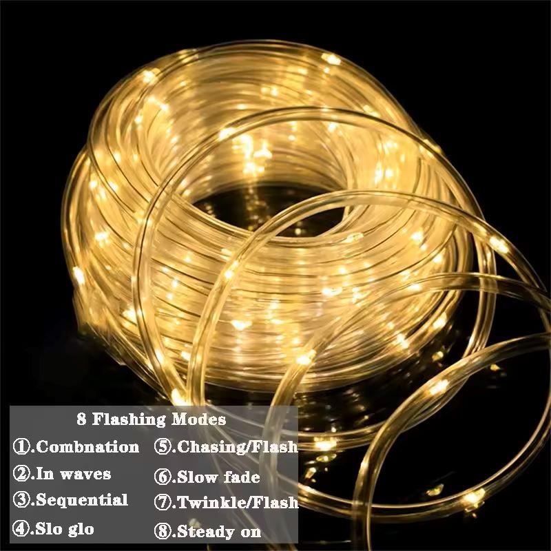 5/10/20M Solar Flower Wreath Tube Rope Light Fairy LED Light String Wedding Outdoor Garden Fence Landscape Lighting
