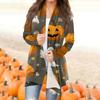 Women's Fashion Casual Halloween Printed Mid-Length Irregular Hem Cardigan Jacket
