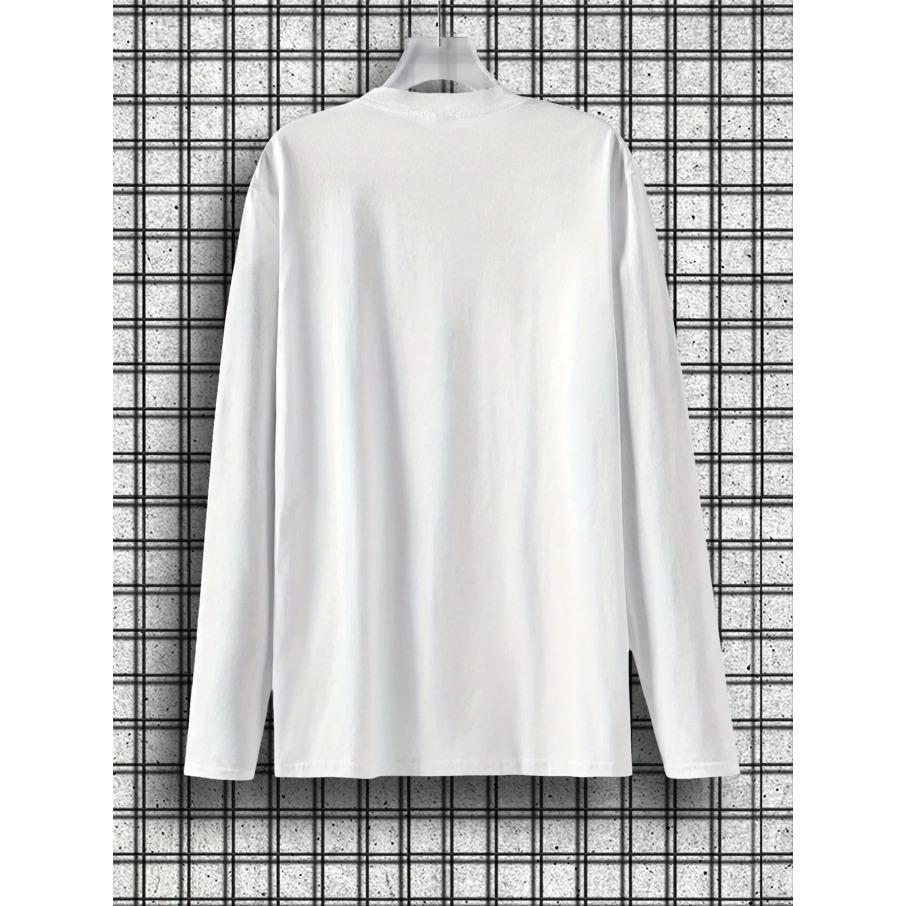 Men's Loose Fit Comfortable Casual Sports Mountain Reflection Pattern Printed Round Neck Long Sleeved T-shirt