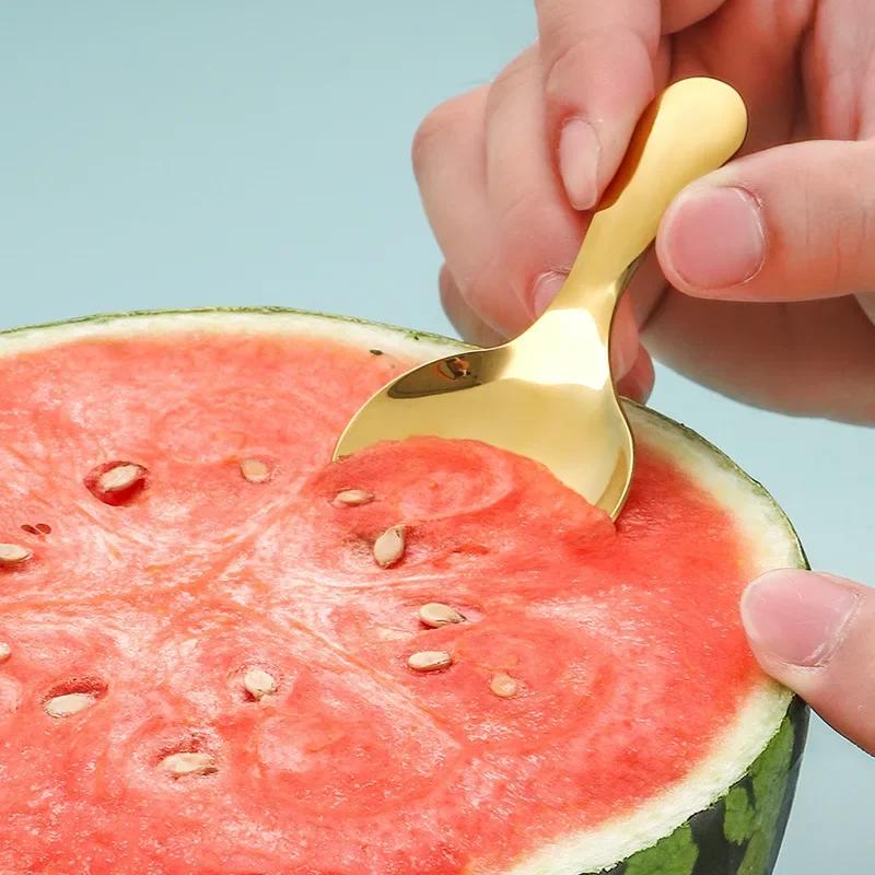 Mini Stainless Steel Short Handle Spoon Silver Gold Cute Round Head Ice Cream Dessert Spoons Kitchen Teaspoon Tableware Utensils