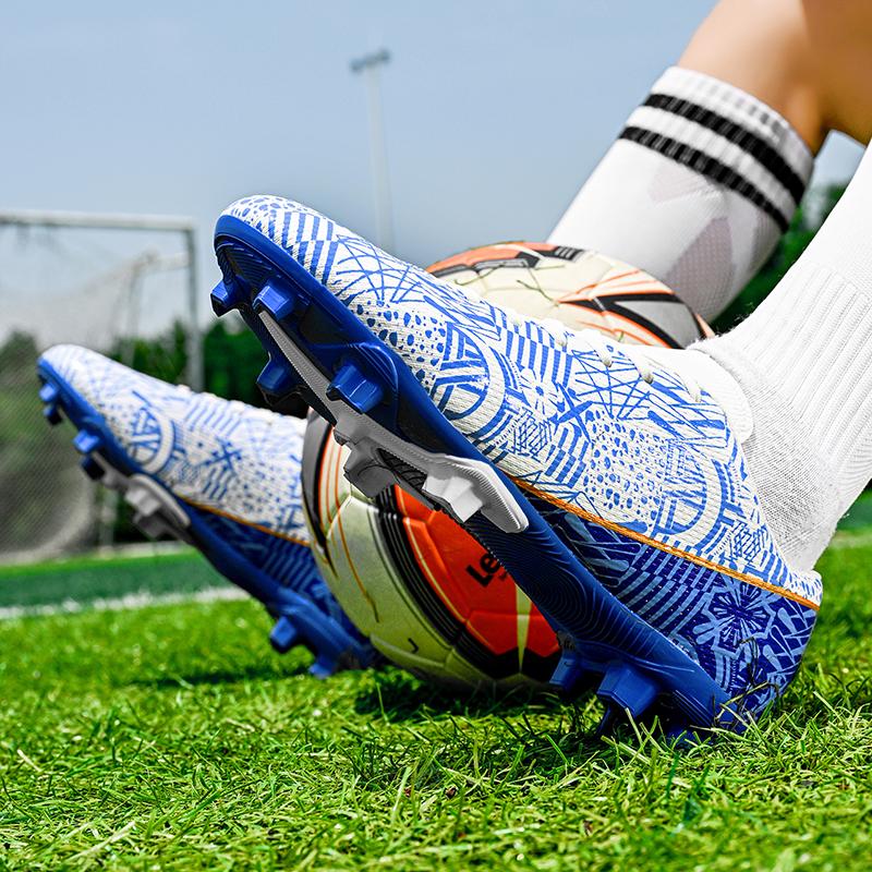 35-45 Men's Low-top Football Shoes Outdoor Long-nailed Blue &White Porcelain Sports Football Boots Large Size Youth Sports Children's Football Boot