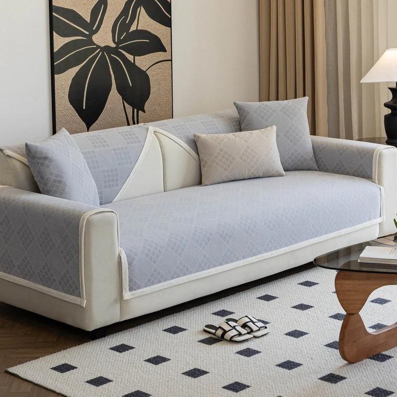 1PC French Cream Style Sofa Cushion Pet Dog Kids L Shaped Sofa Mat Chenille Non-Slip Anti Cat Scratch Couch Towel Home Decor