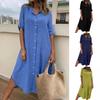 Summer Women Dress SIngle-breasted Half Sleeves Turn-down Collar Loose Solid Color Buttons Commute Daily Wear Dress