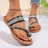 Cool Slippers Women's Casual New Flat-bottomed Beach Rhinestone Toe Sandals Outer Wear