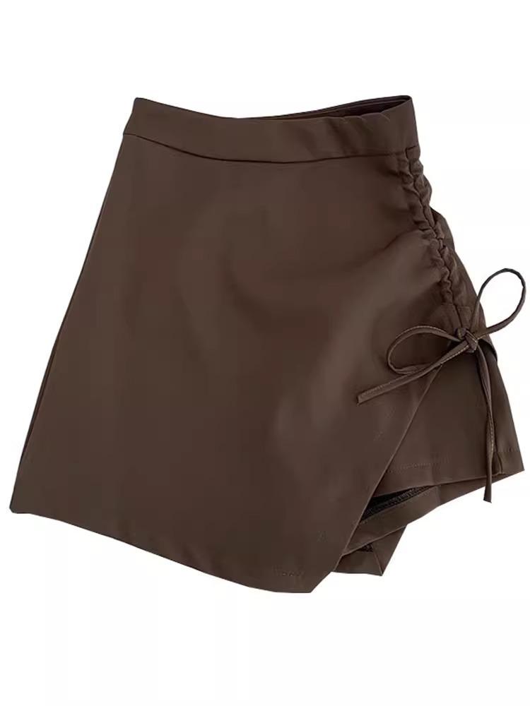 2025 Женская юбка А-силуэта с завышенной талией и плиссировкой, с завязками на шнурке