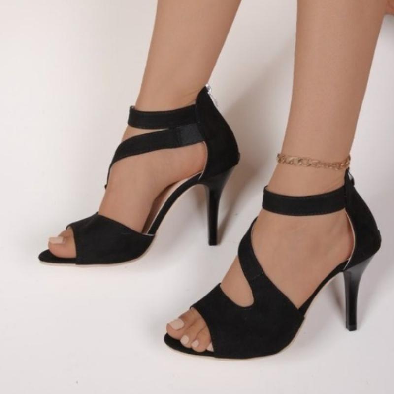 Summer Fish Mouth Fashion Chunky Sandals Women's Medium with A Line Buckle 100 Network Red Casual Women's High Heels