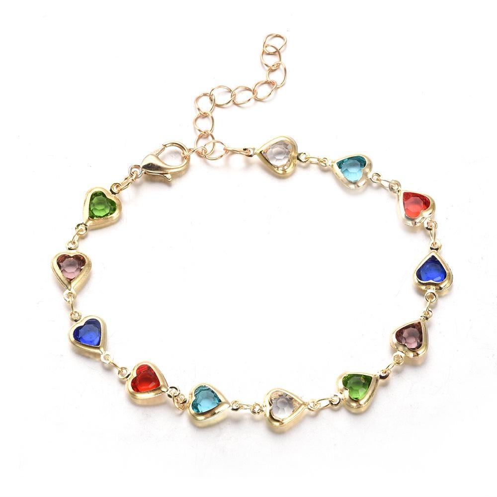 1Pc Exquisite Colorful Heart Bracelet for Women Charm Metal Chain Bracelets Party Birthday Jewelry Gift