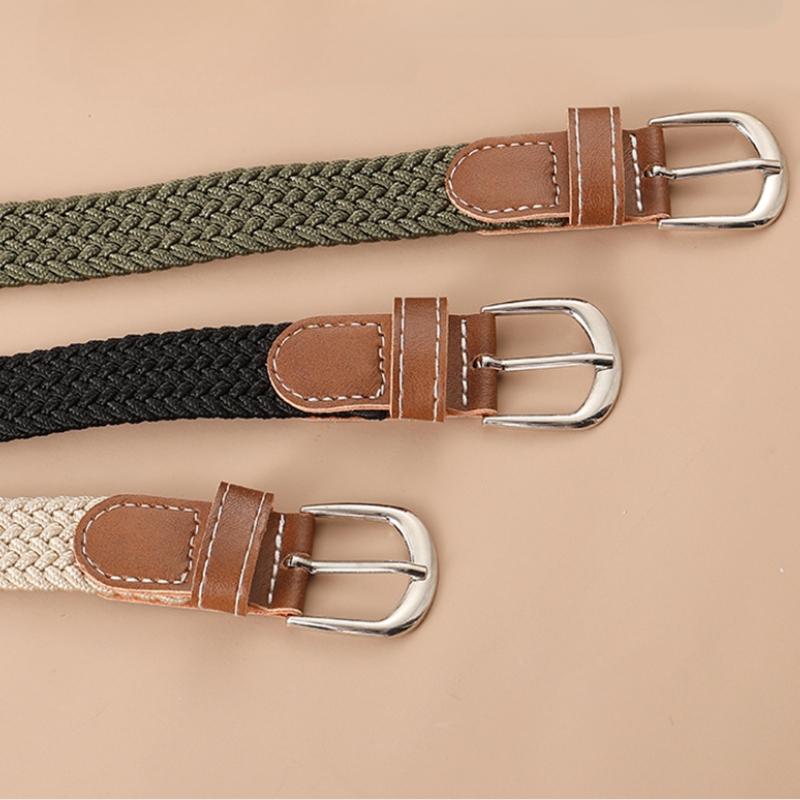 Fashion Universal Woven Thin Belt Elastic Casual Canvas Belt for Women Pants Jeans Knitted Needle Buckle Waistband Belts for Women