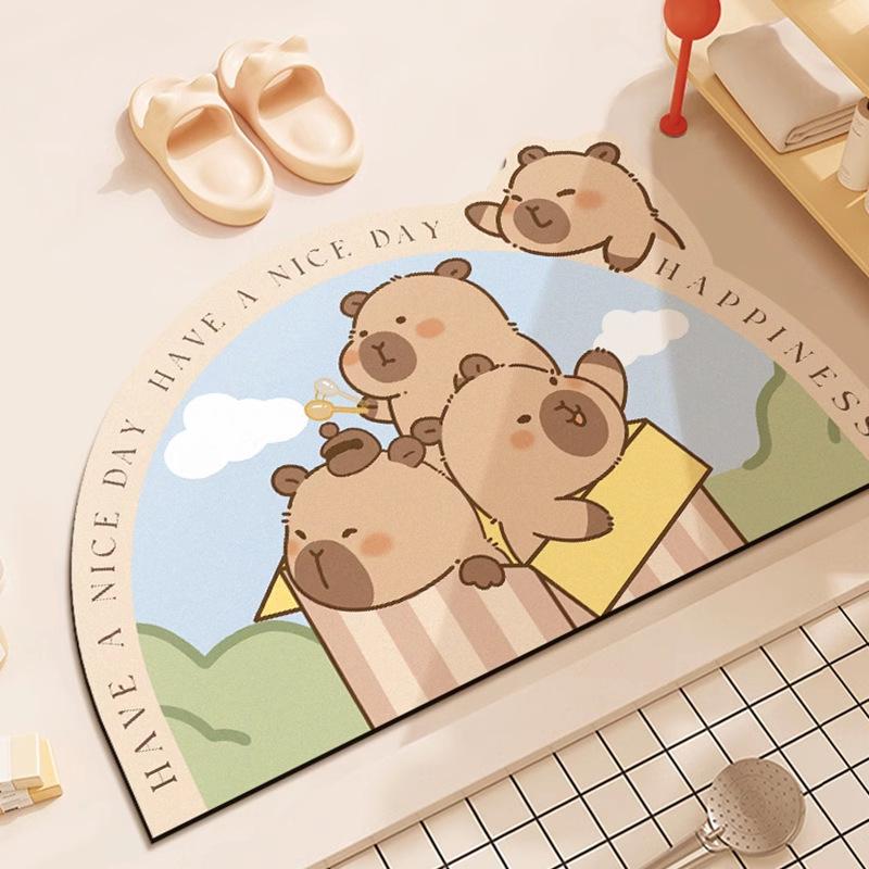 Cartoon Bathroom Absorbent Mat Toilet Dirty and Non-slip Mat Household Toilet Door Quick-drying Diatom Mud Mat