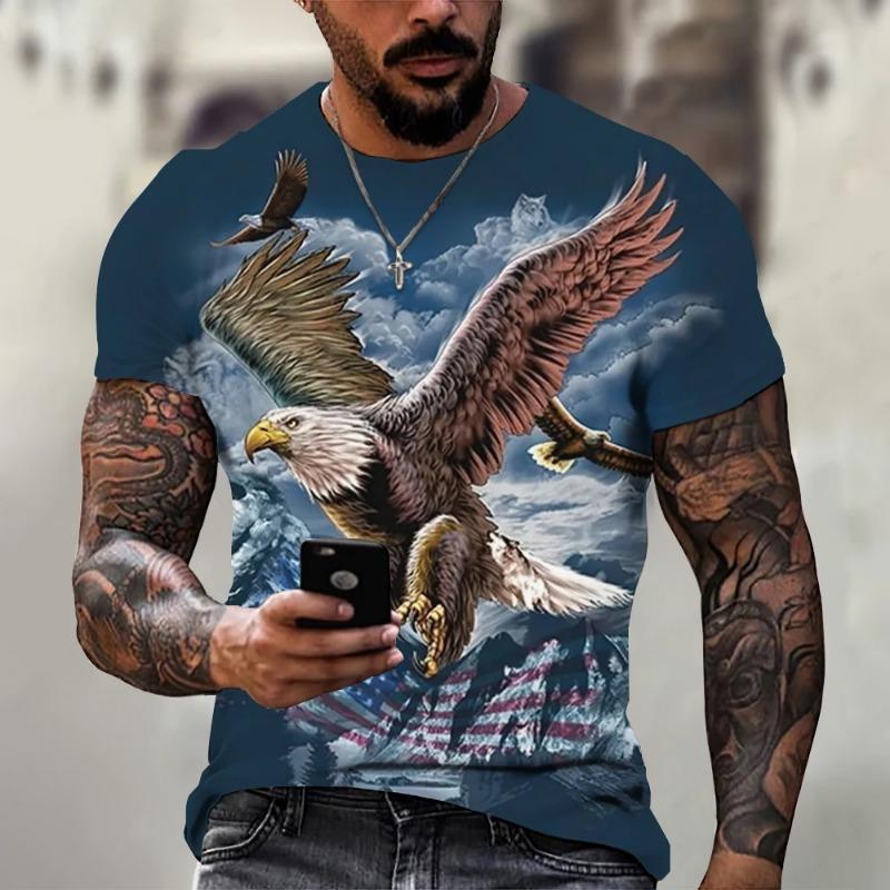 Men T Shirt Animal Print 3D Eagle Print T-shirt Summer Casual Short Sleeve Retro Harajuku Oversized Clothing Tops
