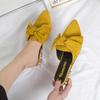 Pointed Toe Low Heel Slippers Women's Bowknot Suede Plus Size Women's Shoes Size 35-40