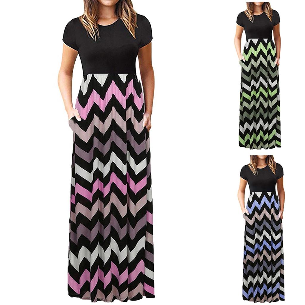 Women Casual Loose Geometric Print Sleeveless Dress Long Skirt