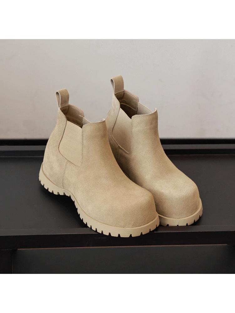 Vintage Round Head Versatile Invisible Inner Heightening Martin Boots Femininity Spice Thick-soled Frosted Chelsea Boots Short Boots