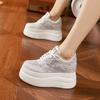 Little White Shoes Women's 2025 New Summer Muffin Thick-soled Inner Height-increasing Women's Shoes Rhinestone Mesh Breathable Versatile Casual Shoes