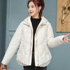 Women Winter Coat Fake Two-piece Zipper Button Closure Padded Hooded Turn-down Collar