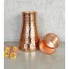 Pure Copper Bedroom Water Bottle with Inbuilt Glass, Hammered Shine Design, Drinkware and Storage Purpose, 1000 Ml (Pack of 1)