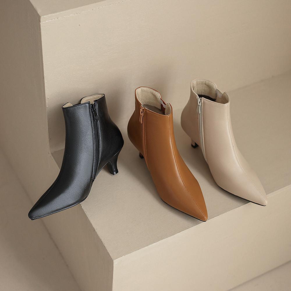 Apricot Black Women Ankle Boots Med Heel Small Big Size 32 48