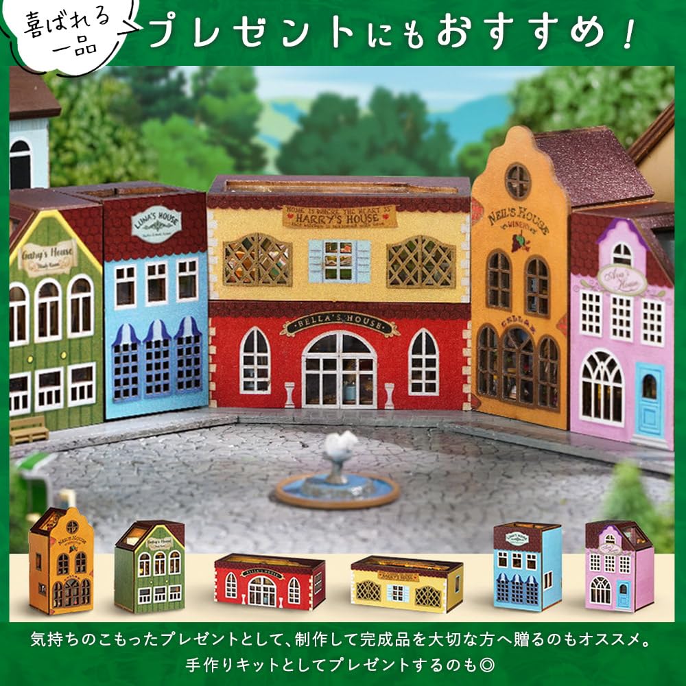 Moin Moin Dollhouse Miniature DIY Kit Arrange and Stack As You Colorful Town with and Removable Front LED Antique Style Craft 2306dh396 Set, Like,