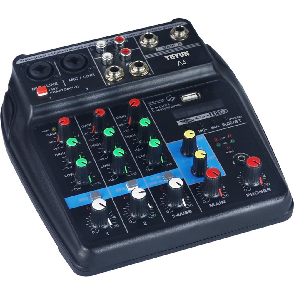 Portable 4-Channel BT Sound Mixing Console Digital Audio Mixer Built-in Reverb Effects for