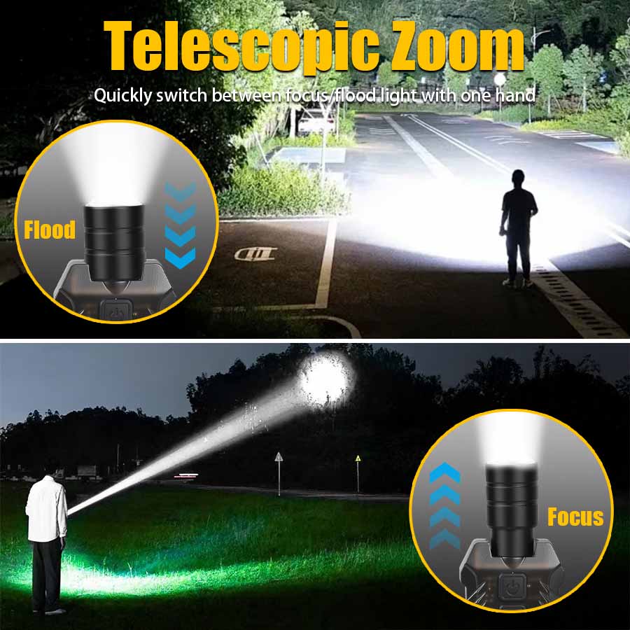 Portable Mini EDC Flashlight Dual Light Rechargeable Zoom Torch Powerful Pocket Floodlight with Tail Strong Magnet for Camping