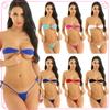 Women Swimsuit Cover Self-tie Mini Micro Bikini Set Off Shoulder Bra Top with G-String Swimwear