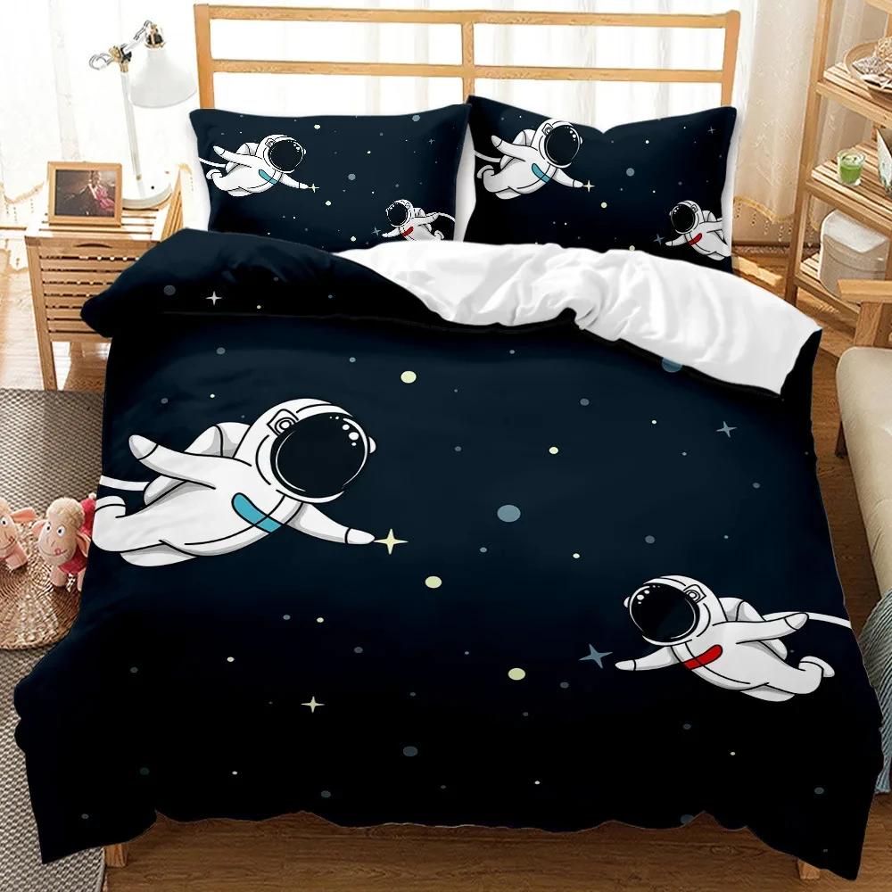 Astronaut Duvet Cover Set, Space Bedding Set for Kids Boys, Sky Galaxy Themed Comforter Cover, Queen/King/Twin Size Quilt Cover