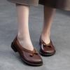 Johnature Genuine Leather Comfortable Low Heel Shoes Retro Versatile Pumps Round Toe Women's Shoes