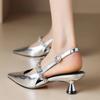 Spring and Summer New Rhinestone Leather Silver Pointed Back Empty Mary Jane Single Shoes Small Heel Bag Head Sandals Women